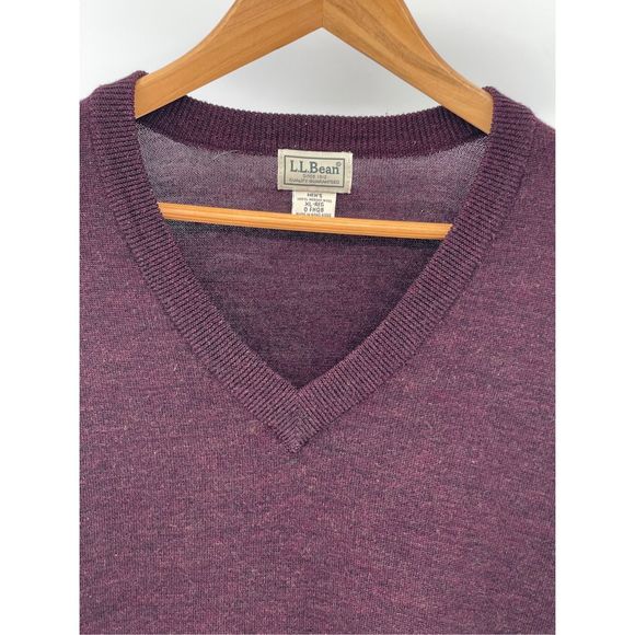 L.L. Bean Sweater V Neck Men XL Maroon Red‎ Merino Wool Long Sleeve Pullover - Picture 3 of 11